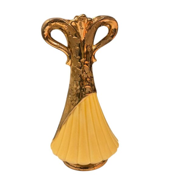 Vintage Weeping Gold Vase Yellow Ceramic 8 Inch Savoy MCM Decor - Picture 2 of 16